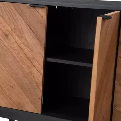 Hot Kirklands Home Brown and Black Wood Chevron 4-Door Sideboard