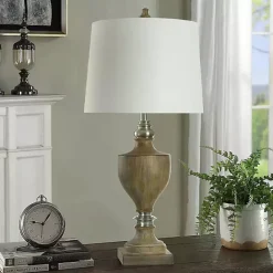 Discount Kirklands Home Brown and Brushed Silver Table Lamp White