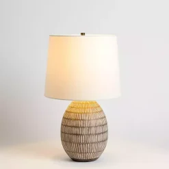 Hot Kirklands Home and White Carved Ceramic Table Lamp Brown