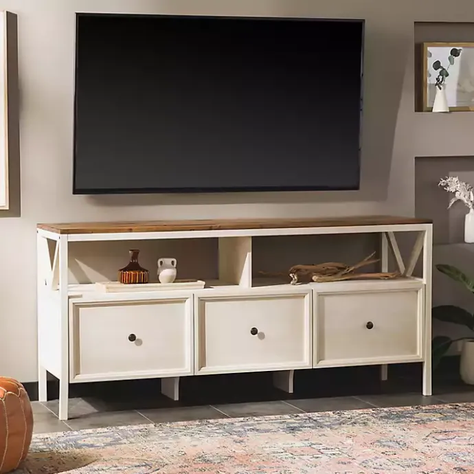 Kirklands Home Brown and Whitewashed Wood 3-Drawer Media Cabinet