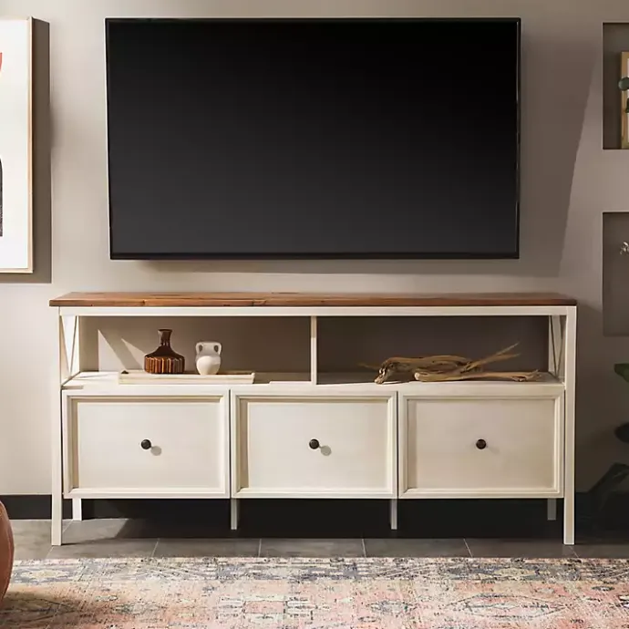 Kirklands Home Brown and Whitewashed Wood 3-Drawer Media Cabinet