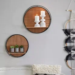 Sale Kirklands Home Brown Bamboo Modern Wall Shelves, Set of 2