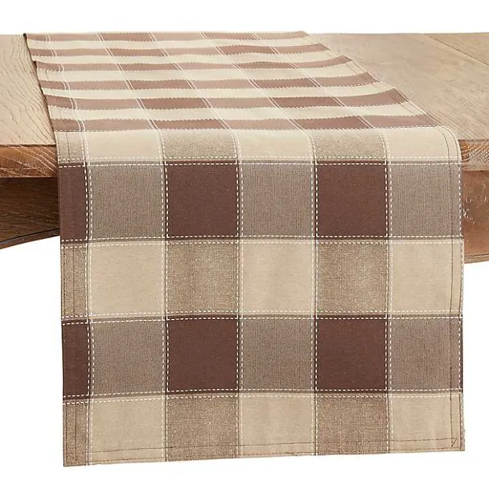 Discount Kirklands Home Brown Block Plaid Table Runner, 90 in.