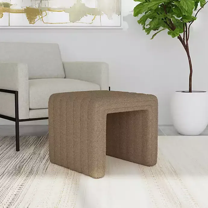 Best Kirklands Home Boucle Channeled Upholstered Ottoman Brown
