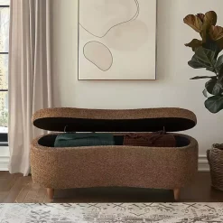 Kirklands Home Boucle Flip-Top Storage Bench Brown