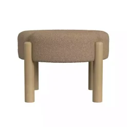Clearance Kirklands Home Boucle Natural Wood Ottoman Brown