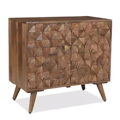 Hot Kirklands Home Brown Carved Wood Woven 2-Door Cabinet