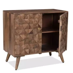 Hot Kirklands Home Brown Carved Wood Woven 2-Door Cabinet