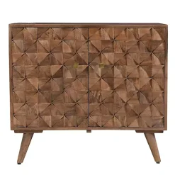 Hot Kirklands Home Brown Carved Wood Woven 2-Door Cabinet