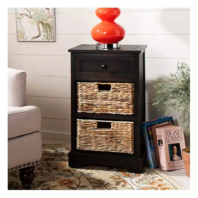 New Kirklands Home Cora Accent Table with Woven Storage Baskets Brown