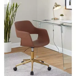 Best Kirklands Home Faux Leather & Gold Marshall Office Chair Brown