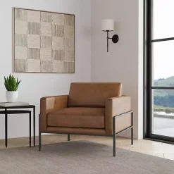 Best Kirklands Home Faux Leather Black Metal Accent Chair Brown