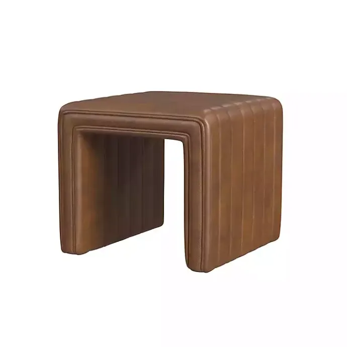 Clearance Kirklands Home Faux Leather Channeled Upholstered Ottoman Brown