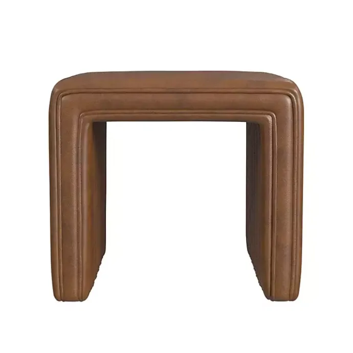 Clearance Kirklands Home Faux Leather Channeled Upholstered Ottoman Brown