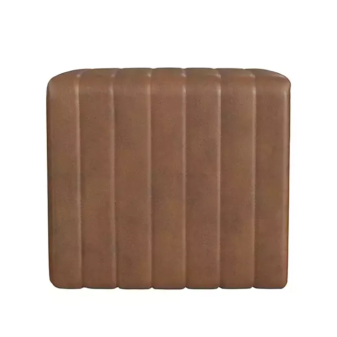 Clearance Kirklands Home Faux Leather Channeled Upholstered Ottoman Brown