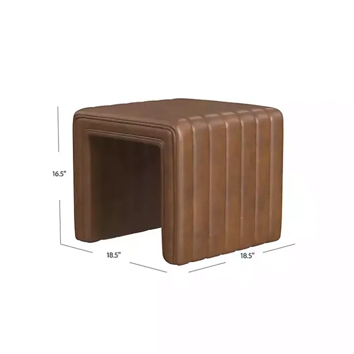 Clearance Kirklands Home Faux Leather Channeled Upholstered Ottoman Brown