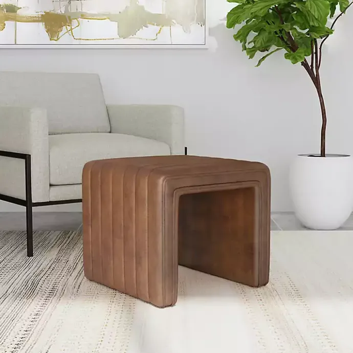 Clearance Kirklands Home Faux Leather Channeled Upholstered Ottoman Brown
