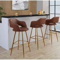 Discount Kirklands Home Faux Leather Marge Bar Stools, Set of 2 Brown