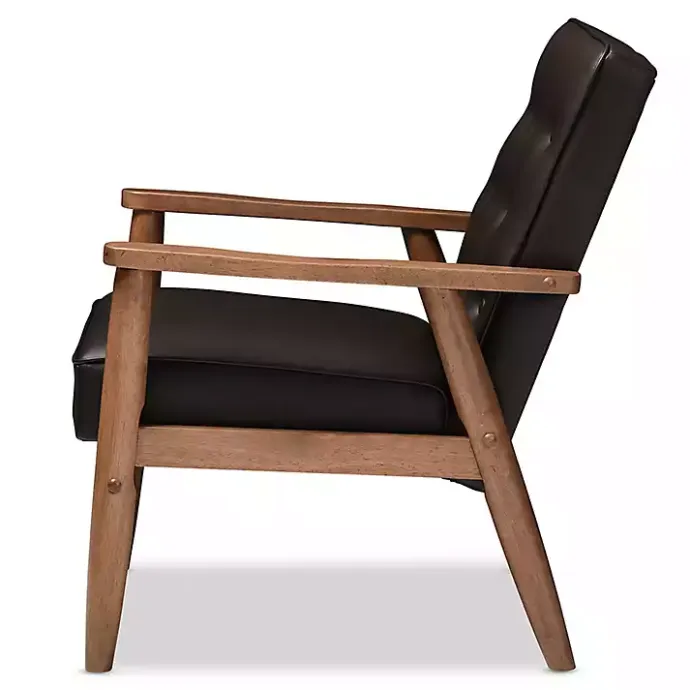 New Kirklands Home Faux Leather Mid-Century Modern Accent Chair Brown