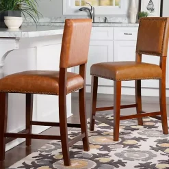 Sale Kirklands Home Brown Faux Leather Square Classic Counter Stool Tan