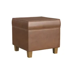 New Kirklands Home Faux Leather Square Storage Ottoman Brown