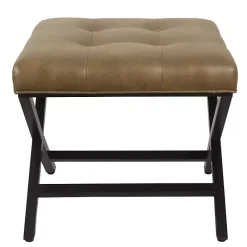 Online Kirklands Home Faux Leather Tufted X-Frame Bench Brown