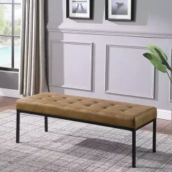 Online Kirklands Home Faux Leather Tufted Button Bench Brown