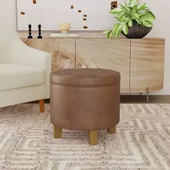 Online Kirklands Home Faux Leather Tufted Storage Ottoman Brown