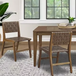 Hot Kirklands Home Faux Leather Woven Dining Chairs, Set of 2 Brown