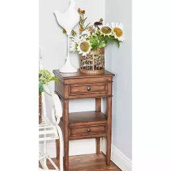 New Kirklands Home Fir Wood Tiered Side Table Brown