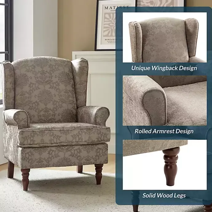 Best Kirklands Home Floral Brocade Wingback Ella Armchair Brown