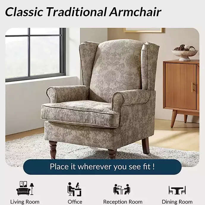 Best Kirklands Home Floral Brocade Wingback Ella Armchair Brown