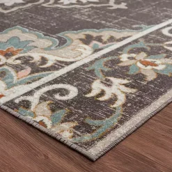 New Kirklands Home Brown Floral Medallion Outdoor Area Rug, 5x7