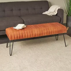 Kirklands Home Leather Tufted Panel Bench Brown