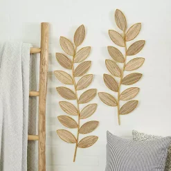 Clearance Kirklands Home Metal and Reed Leaf Wall Plaques, Set of 2 Brown