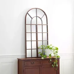 Best Kirklands Home Metal Arch Frame Windowpane Wall Mirror Brown