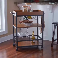 Sale Kirklands Home Brown Norcross Industrial Rolling Bar Cart
