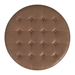 Best Kirklands Home Round Faux Leather Tufted Storage Ottoman Brown