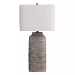 New Kirklands Home Brown Textured Rectangle Shade Table Lamp Ivory
