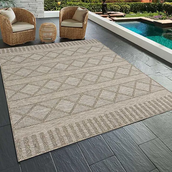 Sale Kirklands Home Brown Transitional Stripes Outdoor Rug, 8x10