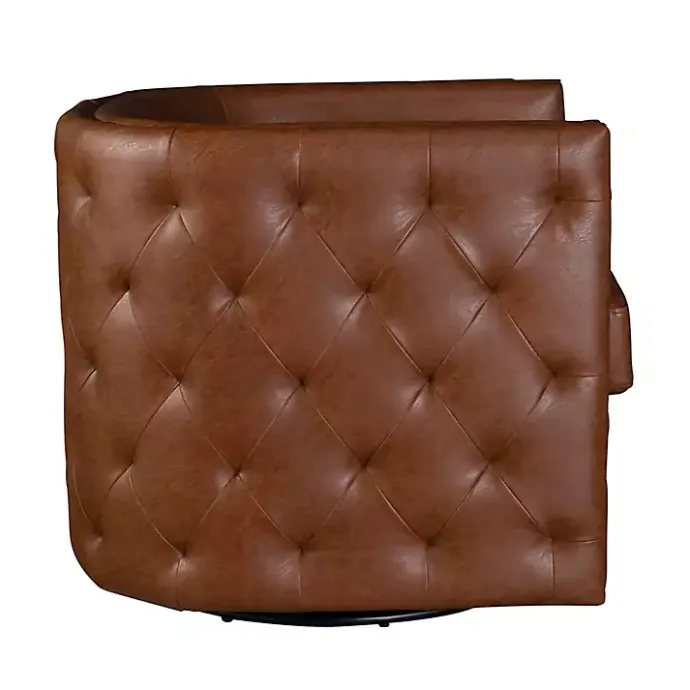Online Kirklands Home Tufted Faux Leather Barrel Swivel Chair Brown