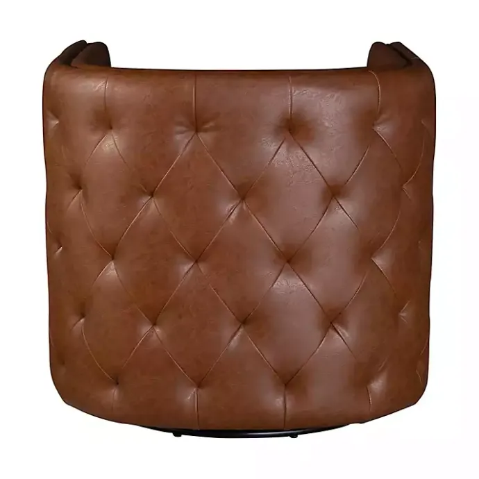 Online Kirklands Home Tufted Faux Leather Barrel Swivel Chair Brown