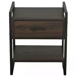 Kirklands Home Wood & Black Metal Frame Nightstand Brown