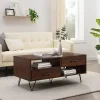 Discount Kirklands Home Brown Wood & Black Metal Hairpin Legs Coffee Table