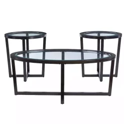 New Kirklands Home Wood & Glass Top 3-pc. Table Set Brown