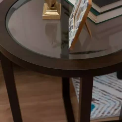 New Kirklands Home Wood & Glass Top 3-pc. Table Set Brown