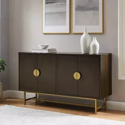 Kirklands Home Wood & Gold Metal Sideboard Brown