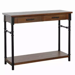New Kirklands Home Brown Wood and Black Metal Ruth Console Table