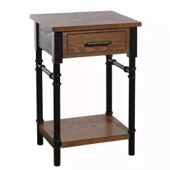 Sale Kirklands Home Brown Wood and Black Metal Ruth Accent Table