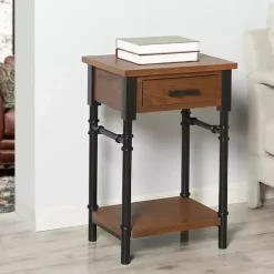 Sale Kirklands Home Brown Wood and Black Metal Ruth Accent Table